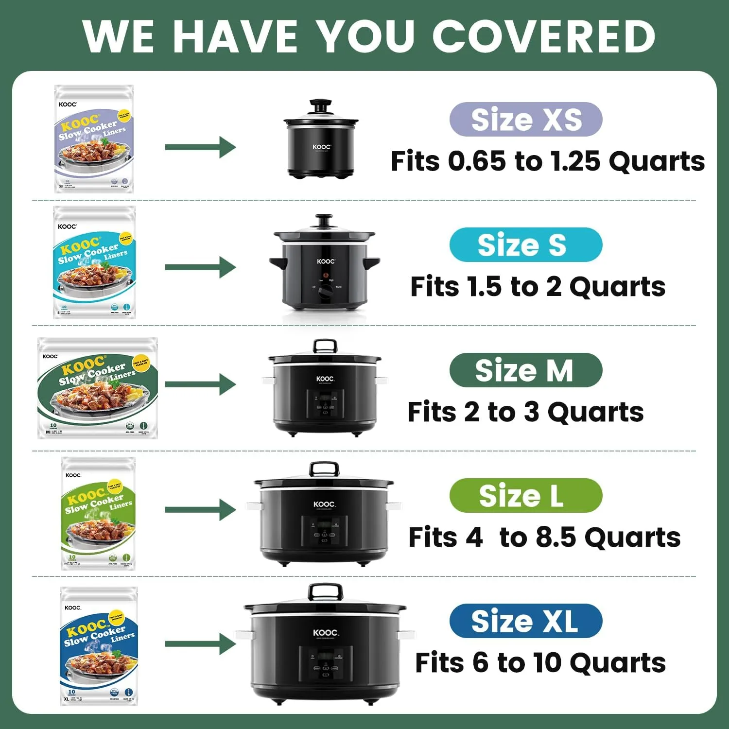 KOOC Slow Cooker Liners 11"x17" 30 count Middle Size Disposable Pot Liners Cooking Bags Fit 3 qt to 4 qt Pot BPA Free Fresh Locking Seal Design