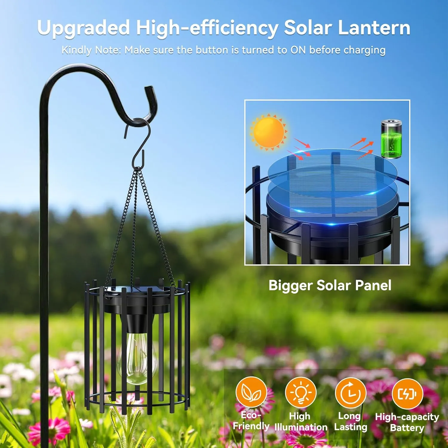 KOOPER Solar Lanterns Outdoor Waterproof, 4 Pack Upgraded Bright Hanging Solar Lights Outdoor Lanterns Decorative, Auto ON/Off Metal Hanging Lantern Lights for Pathway Yard Patio Garden Decor