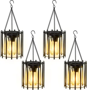 KOOPER Solar Lanterns Outdoor Waterproof, 4 Pack Upgraded Bright Hanging Solar Lights Outdoor Lanterns Decorative, Auto ON/Off Metal Hanging Lantern Lights for Pathway Yard Patio Garden Decor