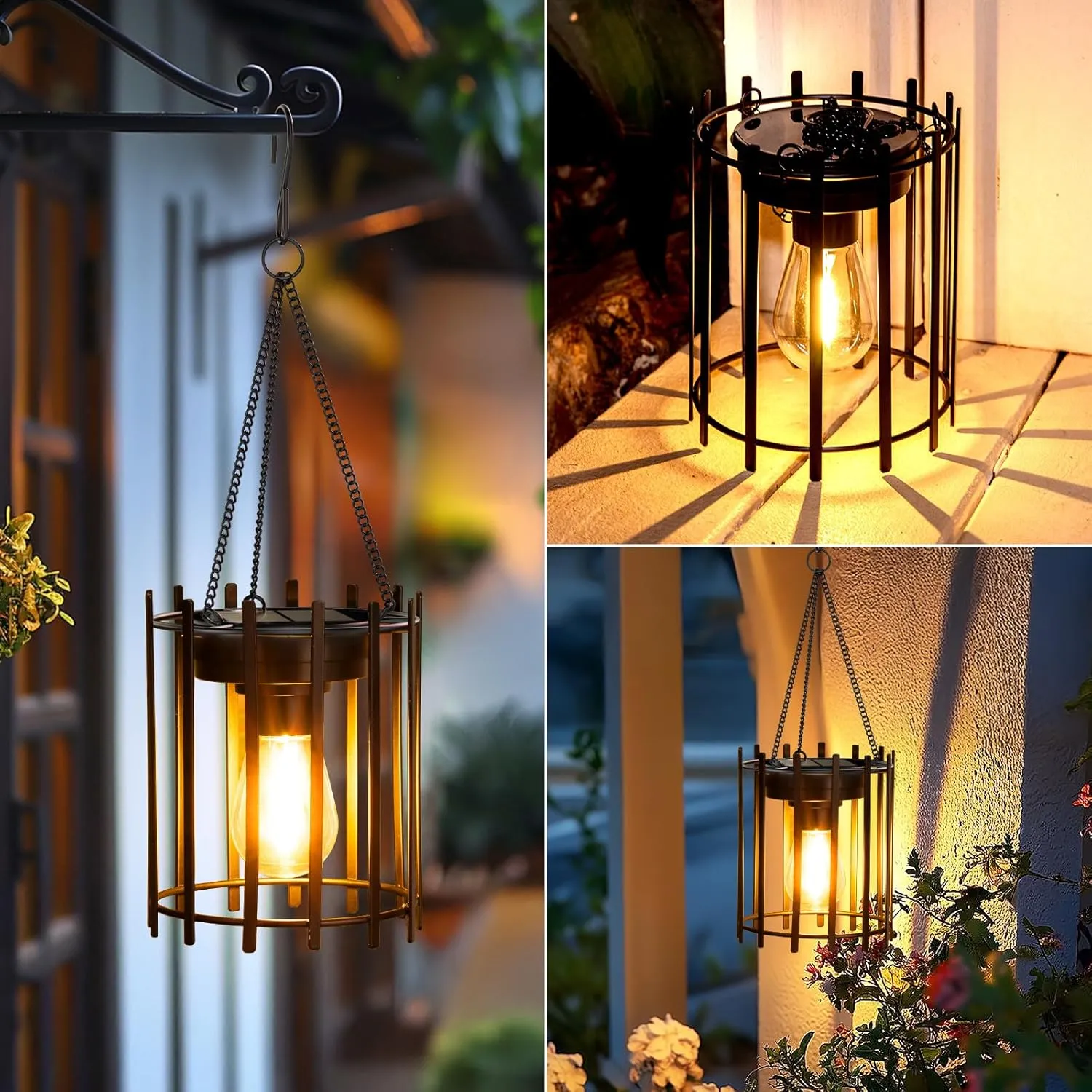 KOOPER Solar Lanterns Outdoor Waterproof, 4 Pack Upgraded Bright Hanging Solar Lights Outdoor Lanterns Decorative, Auto ON/Off Metal Hanging Lantern Lights for Pathway Yard Patio Garden Decor