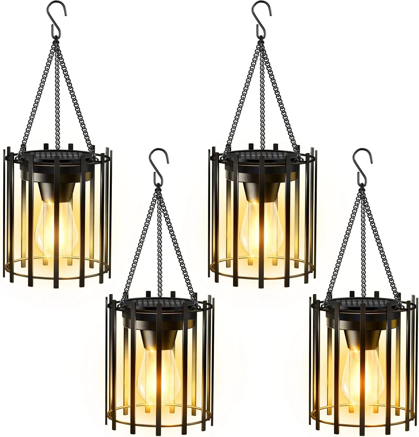 KOOPER Solar Lanterns Outdoor Waterproof, 4 Pack Upgraded Bright Hanging Solar Lights Outdoor Lanterns Decorative, Auto ON/Off Metal Hanging Lantern Lights for Pathway Yard Patio Garden Decor