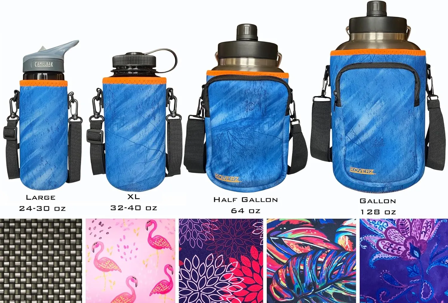 Koverz Half Gallon Jug Carrier, 64oz Bottle Carrier Compatible with Yeti & RTIC Half Gallon Jugs - Realtree Fishing Blue w/Orange