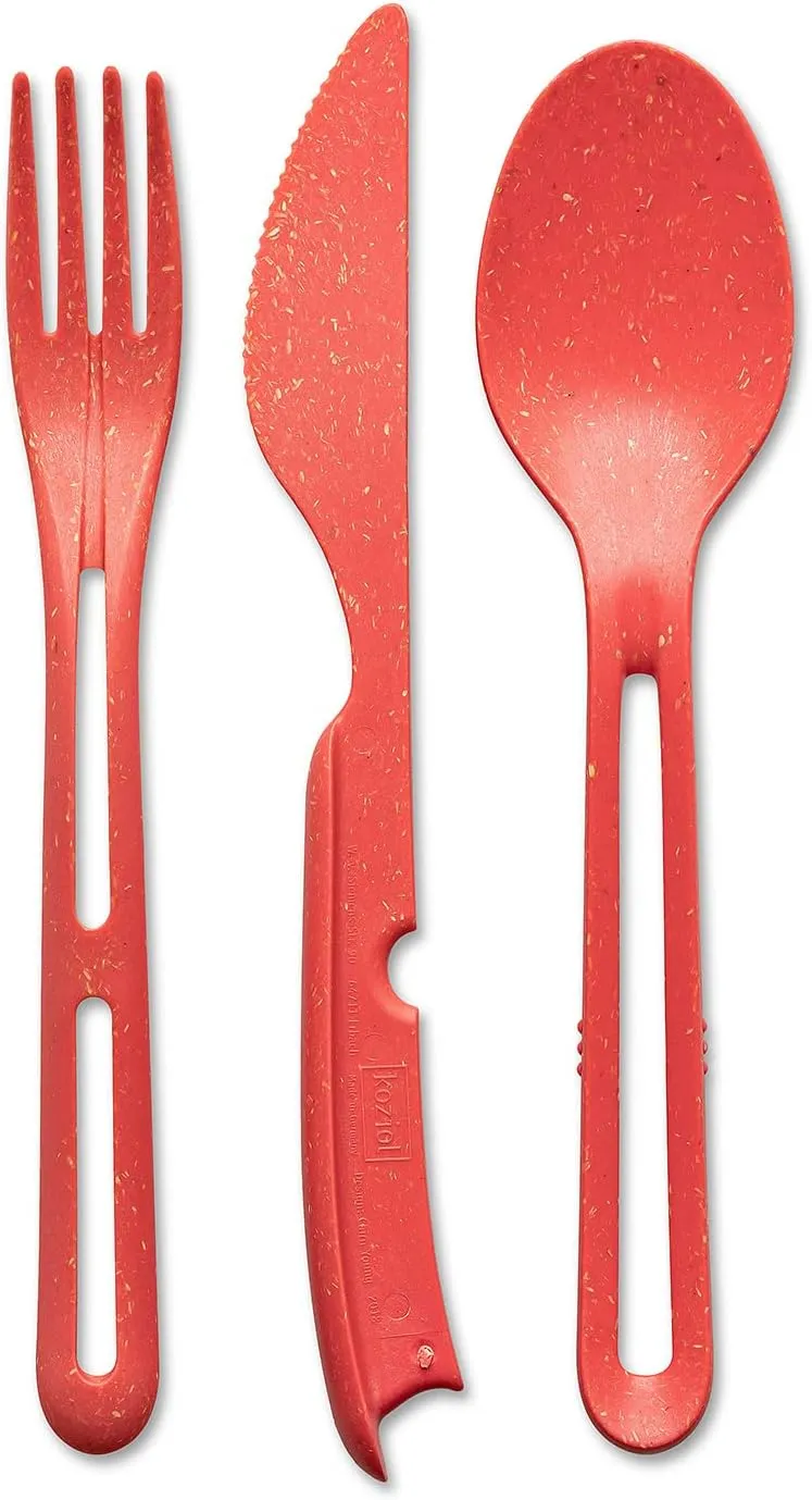 KOZIOL KLIKK 3bio RD Cutlery Set, Outdoor, Camping, Red