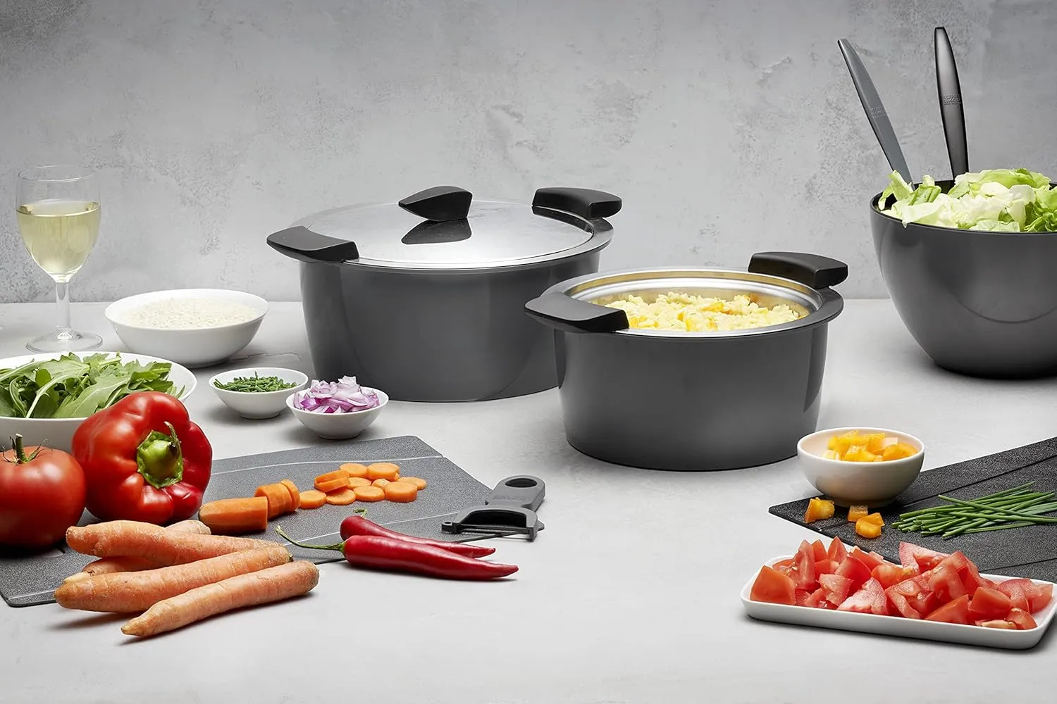 KUHN RIKON Hotpan Serving Casserole Pot, 3 Litre/22 cm, Grey, Stainless Steel