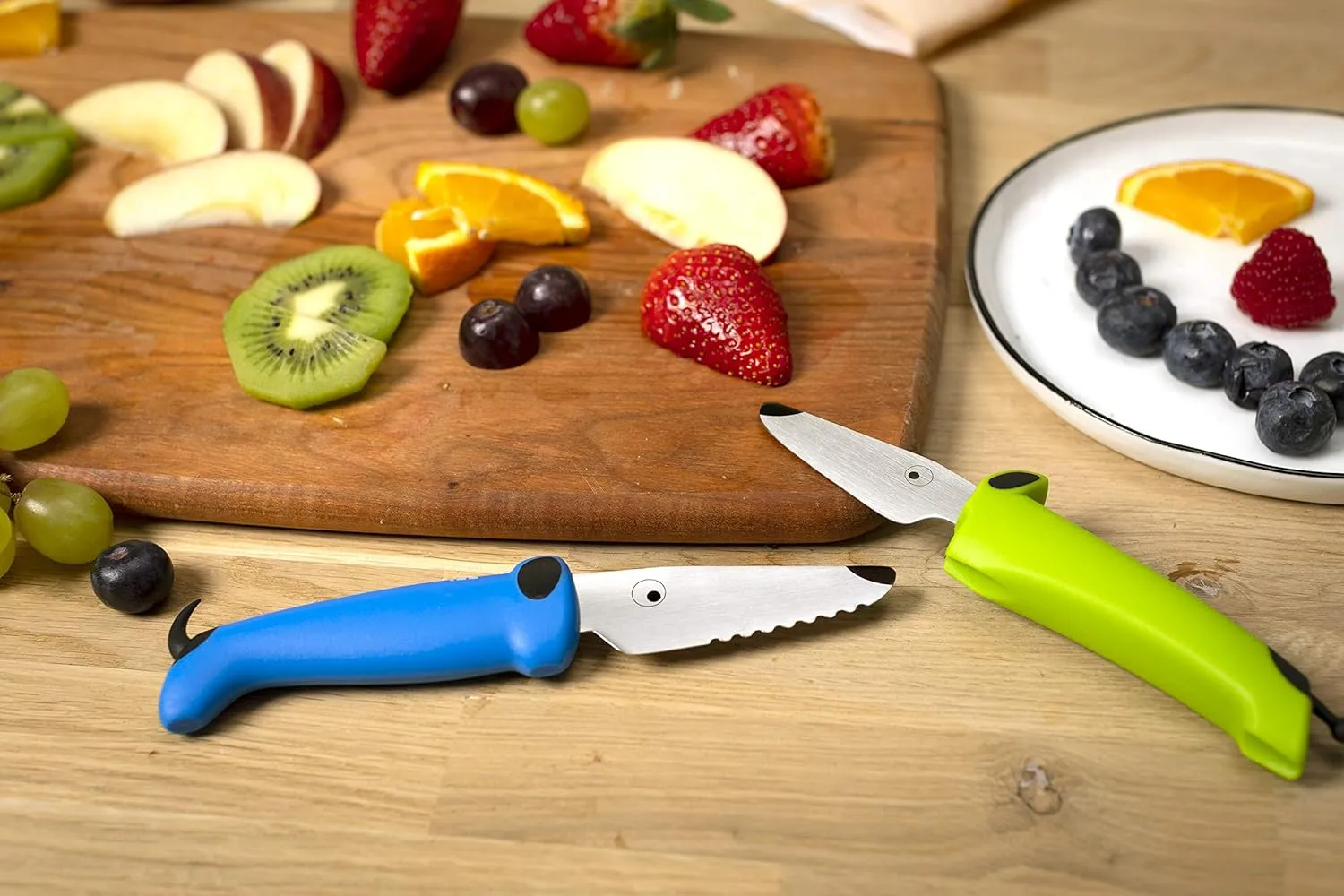 Kuhn Rikon KinderKitchen Children’s Knife, Set of 3 - Including Scissors, Green, Blue & White