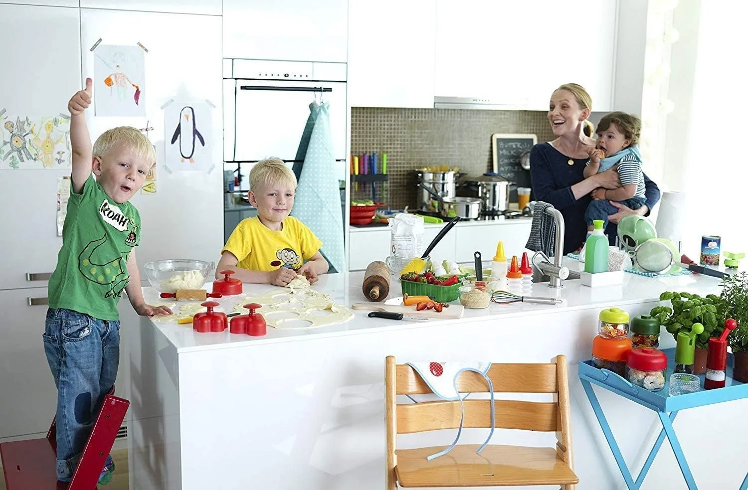 Kuhn Rikon KinderKitchen Children’s Knife, Set of 3 - Including Scissors, Green, Blue & White
