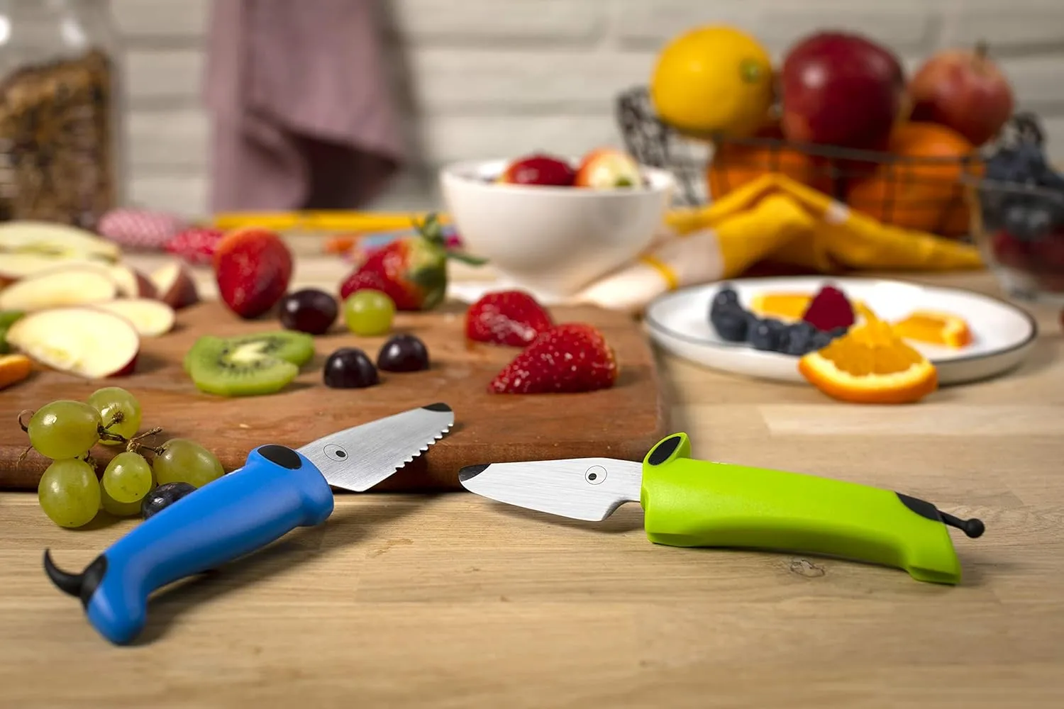 Kuhn Rikon KinderKitchen Children’s Knife, Set of 3 - Including Scissors, Green, Blue & White