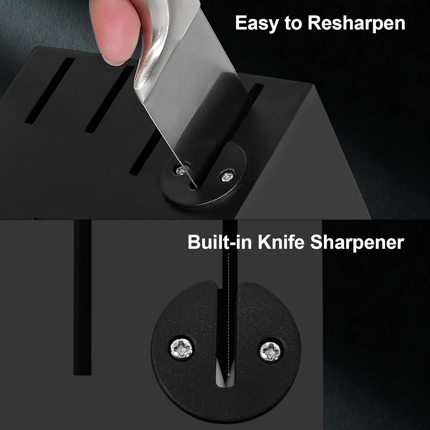 Kuisine Sharp Knife Set,One-piece Molding Kitchen Knife Set,Sharper Blade Ergonomic Non-slip Steel Handle,Block Knife Set Chef Knife Set with Built-in Sharpener(Black,15PCS)