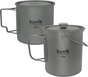 Kuvik 650ml (22 oz) Titanium Pot & 750ml (25.4 oz) Titanium French Press Bundle