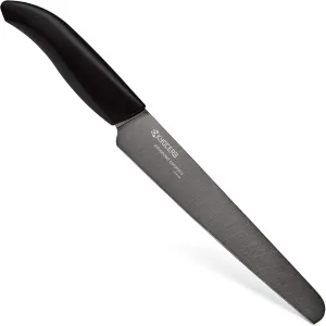 Kyocera Advanced Ceramic Revolution Series 7-inch Serrated Slicing/Bread Knife, Black Handle, Black Blade
