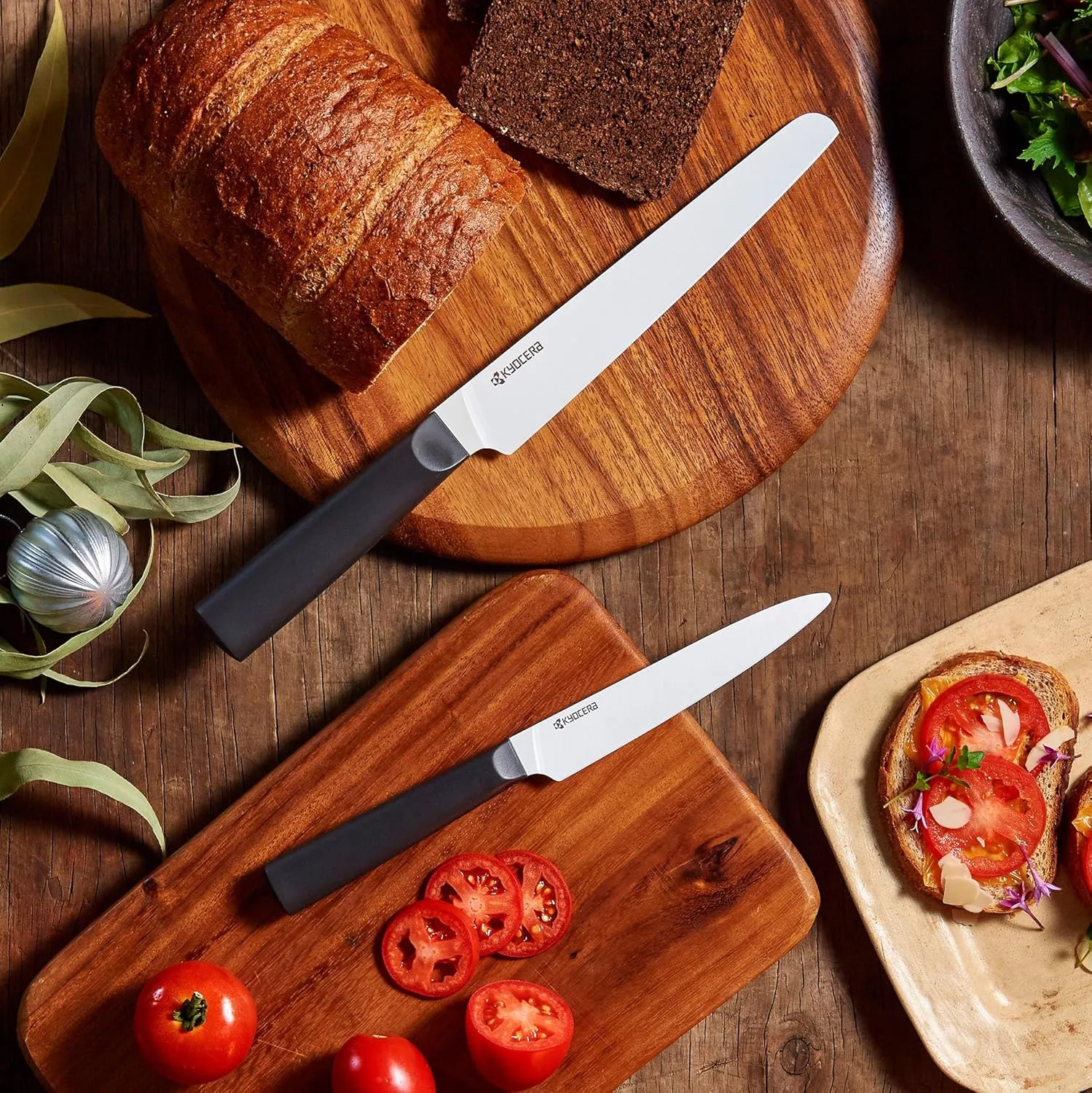 Kyocera INNOVATIONwhite 5" Ceramic Tomato Knife - White Z212 Micro Serrated Blade with Non-Slip Black Handle