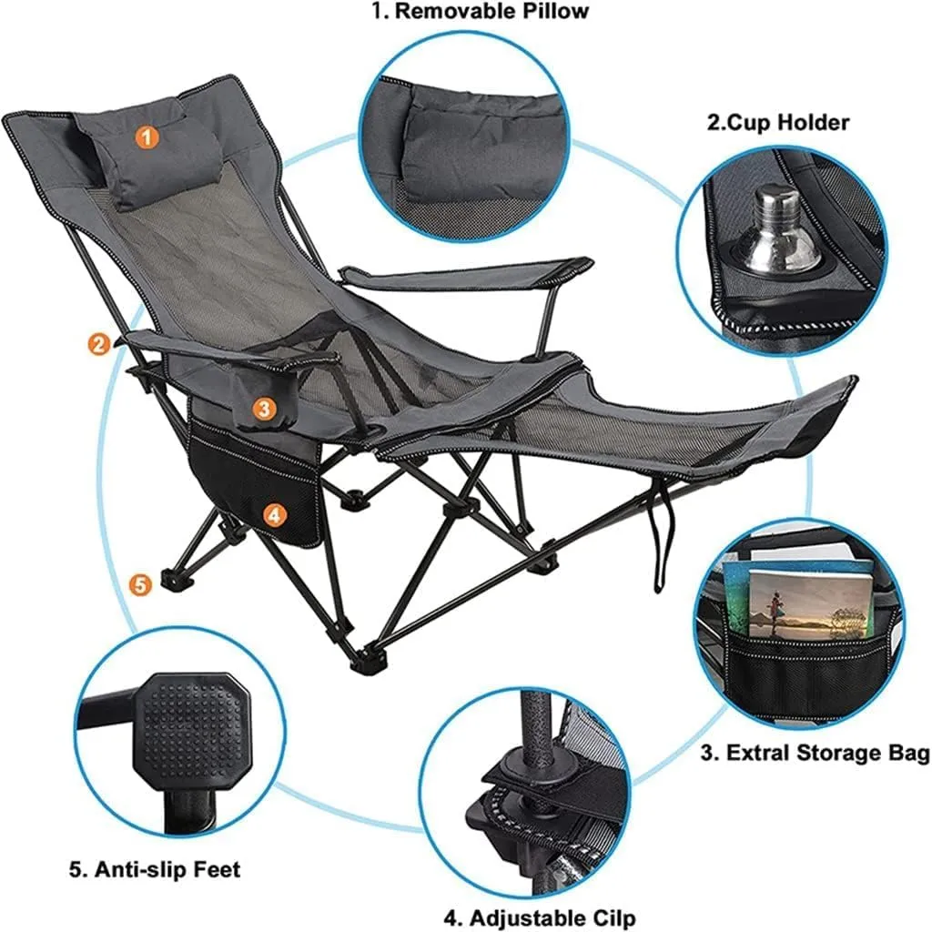 KYUSAR Camping Chair Outdoor Chair Foldable Chair Folding Recliner Chair Camping Folding Chair Beach Sun Patio Chaise Lounge Chair Pool Lawn Lounger Folding Camping Chair (Color : Green)