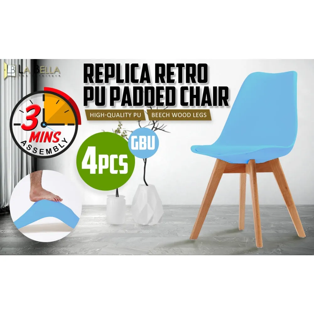 La Bella 4 Set Grey Blue Retro Dining Cafe Chair Padded Seat