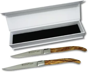 Laguiole Steak Knife Set – Smooth Edge – Olive Root Handle - Set of 2
