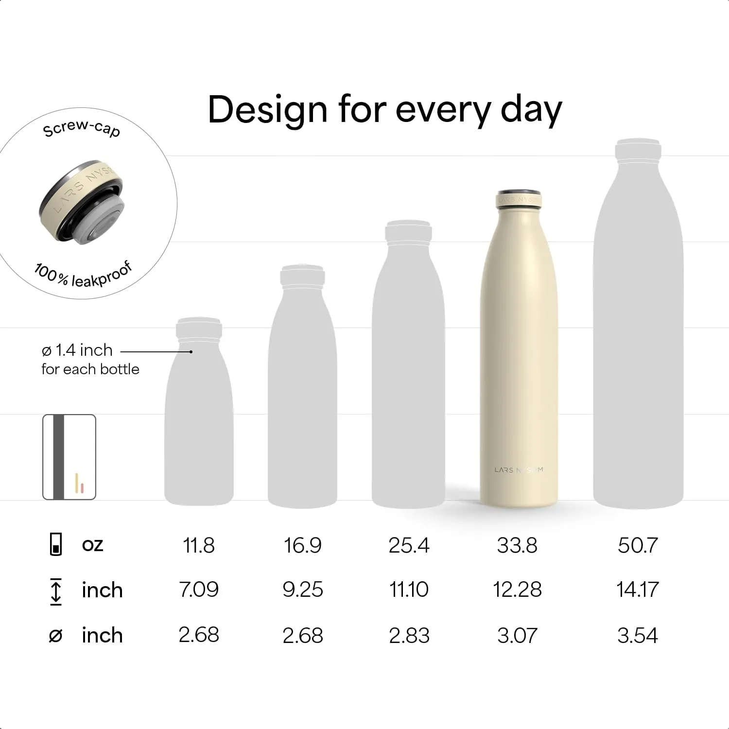 LARS NYSØM Stainless Steel Insulated Water Bottle 12 oz 17 oz 25 oz 34 oz 51 oz | Insulated Thermo Flask for Hot and Cold Beverages | Leakproof Drinking Bottle (Brick Red, 33.8 oz)