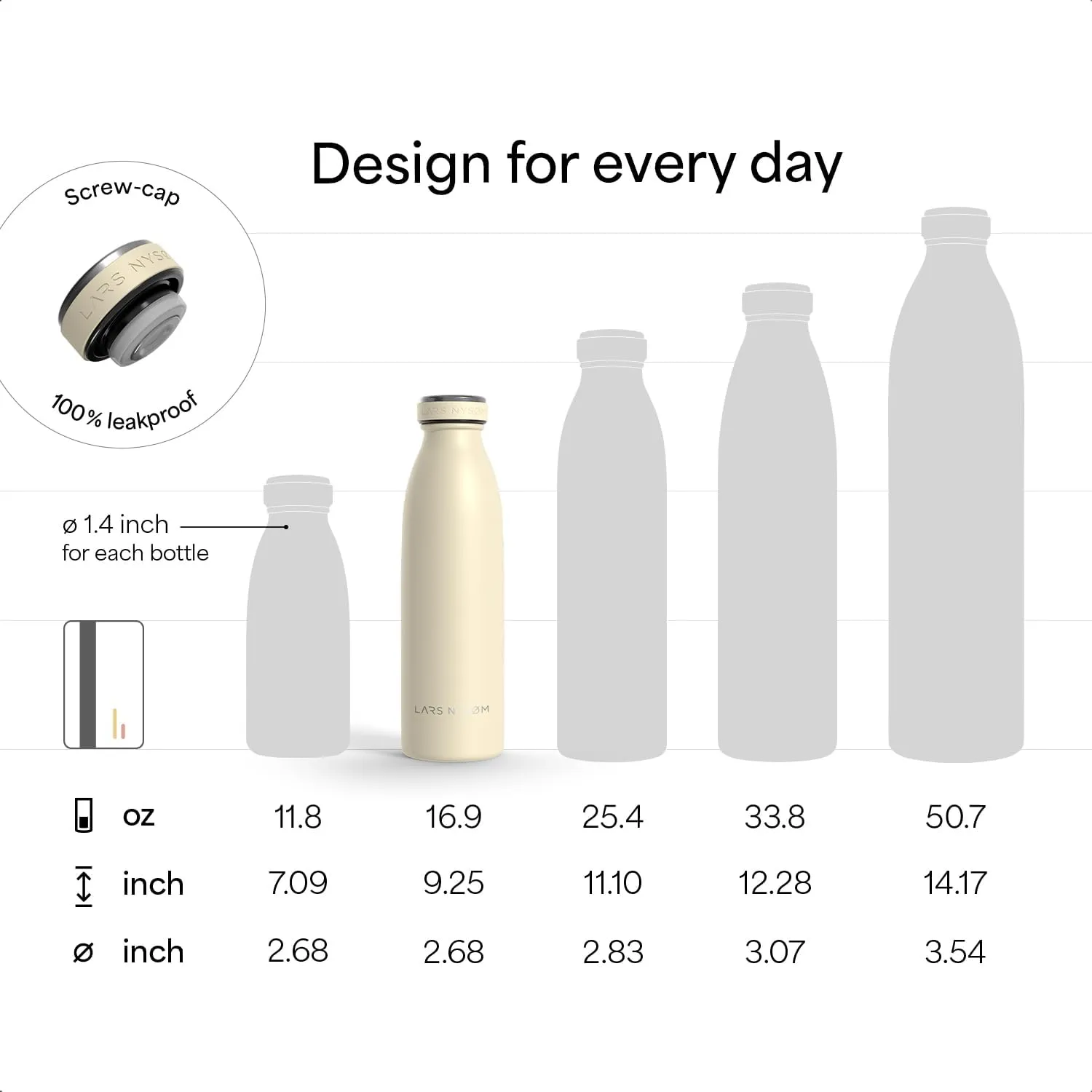 LARS NYSØM Stainless Steel Insulated Water Bottle 12oz 17oz 25oz 34oz 51oz | Insulated Thermo Flask for Hot and Cold Beverages | Leakproof Drinking Bottle (Midnight Blue, 17oz)