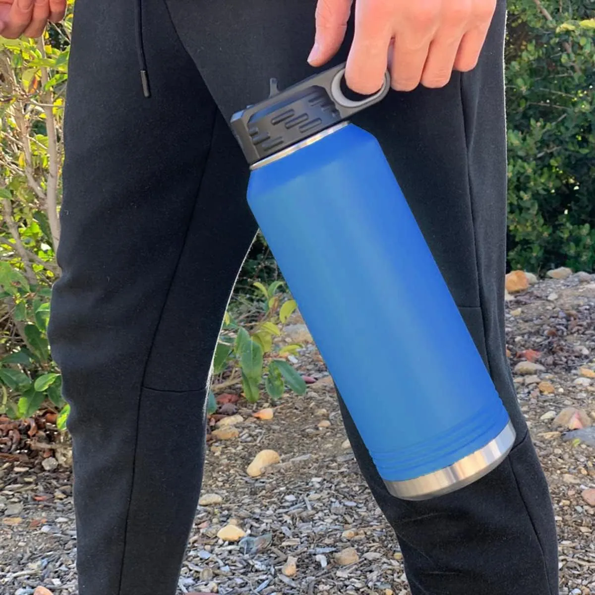 LaserGram Personalized Water Bottle, Motocross, Stainless Steel Double Wall Vacuum Insulated with Flip Top Straw, Custom Engraved Gift (40oz / 1180ml Dark Blue)