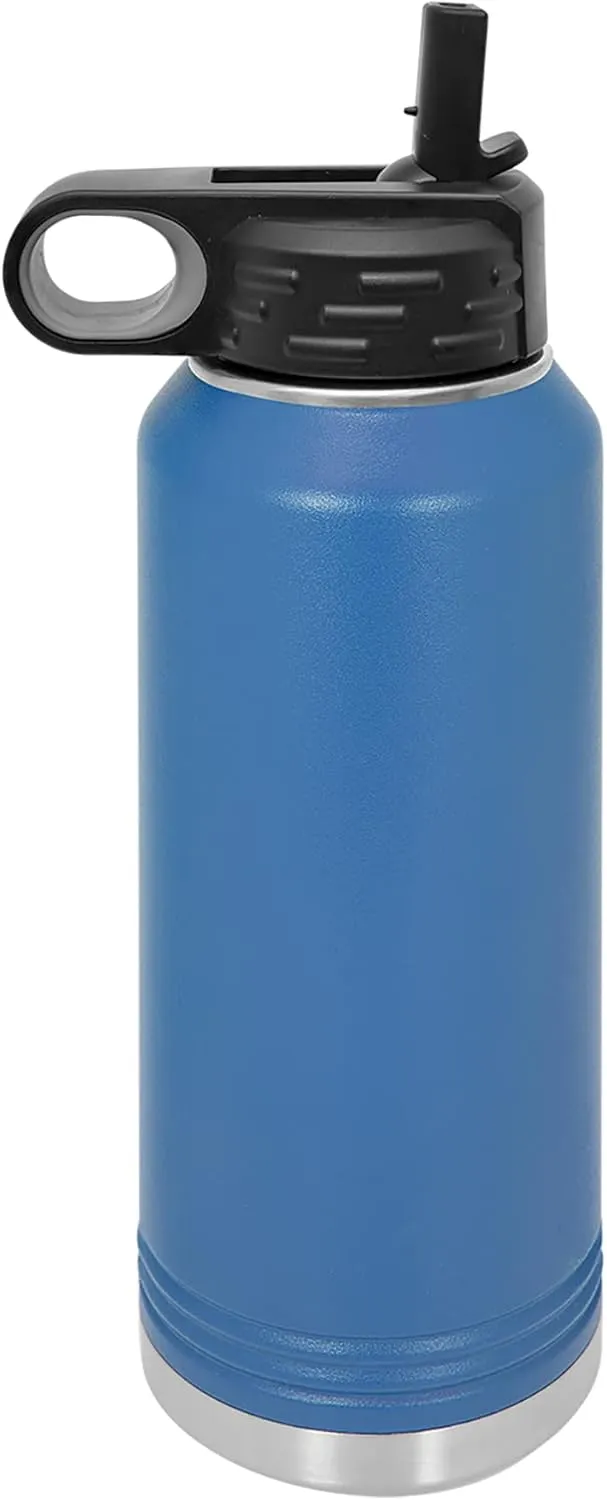 LaserGram Personalized Water Bottle, Motocross, Stainless Steel Double Wall Vacuum Insulated with Flip Top Straw, Custom Engraved Gift (40oz / 1180ml Dark Blue)