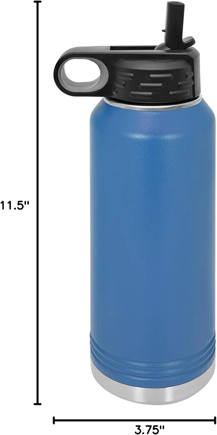 LaserGram Personalized Water Bottle, Motocross, Stainless Steel Double Wall Vacuum Insulated with Flip Top Straw, Custom Engraved Gift (40oz / 1180ml Dark Blue)
