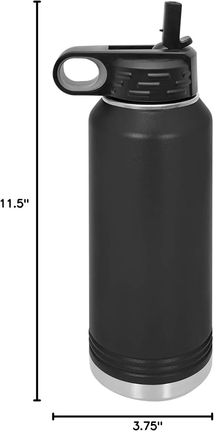 LaserGram Personalized Water Bottle, Tyrannosaurus Rex Dinosaur, Stainless Steel Double Wall Vacuum Insulated with Flip Top Straw, Custom Engraved Gift (40oz / 1180ml Black)