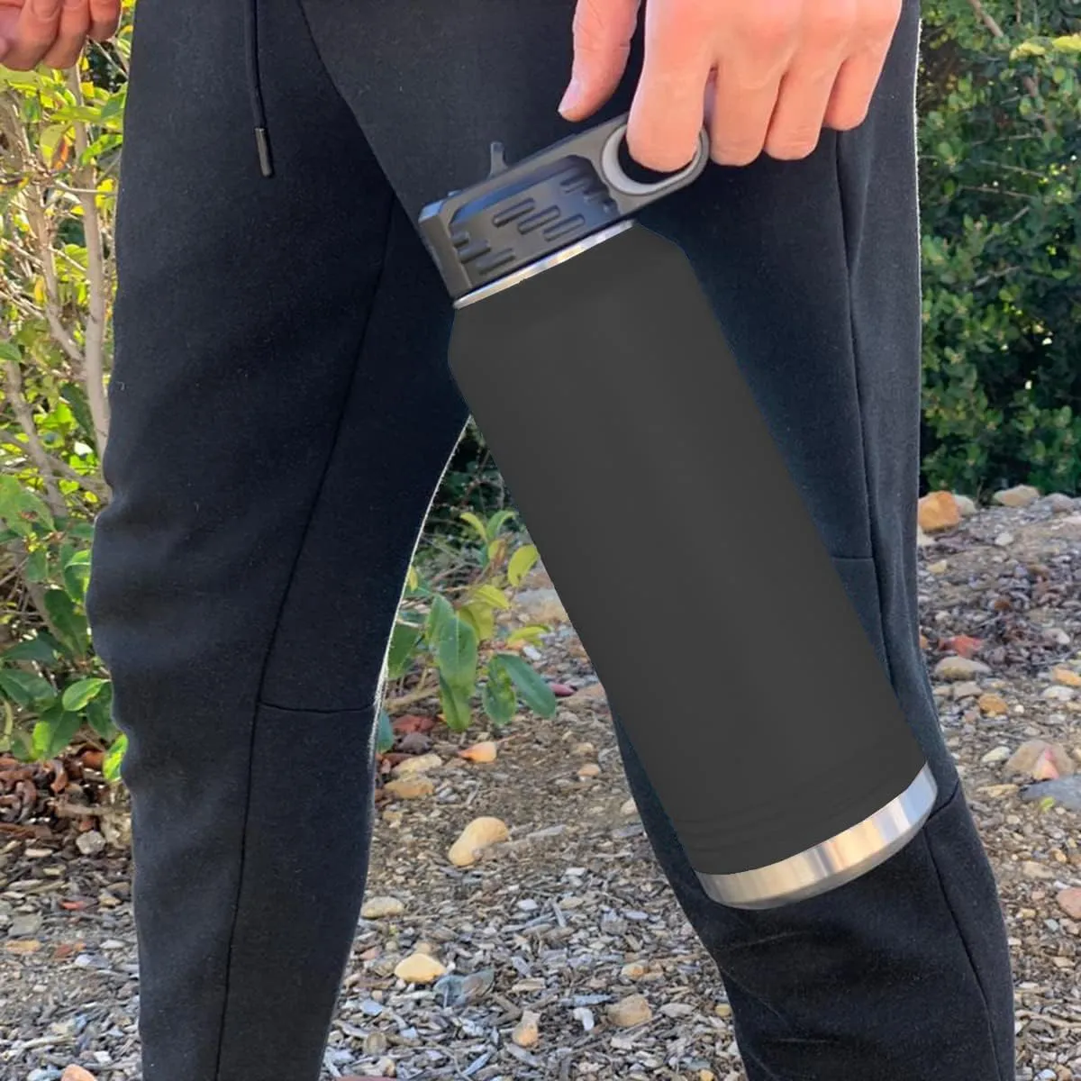 LaserGram Personalized Water Bottle, Tyrannosaurus Rex Dinosaur, Stainless Steel Double Wall Vacuum Insulated with Flip Top Straw, Custom Engraved Gift (40oz / 1180ml Black)