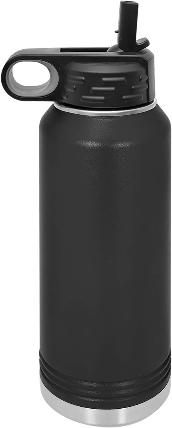LaserGram Personalized Water Bottle, Tyrannosaurus Rex Dinosaur, Stainless Steel Double Wall Vacuum Insulated with Flip Top Straw, Custom Engraved Gift (40oz / 1180ml Black)