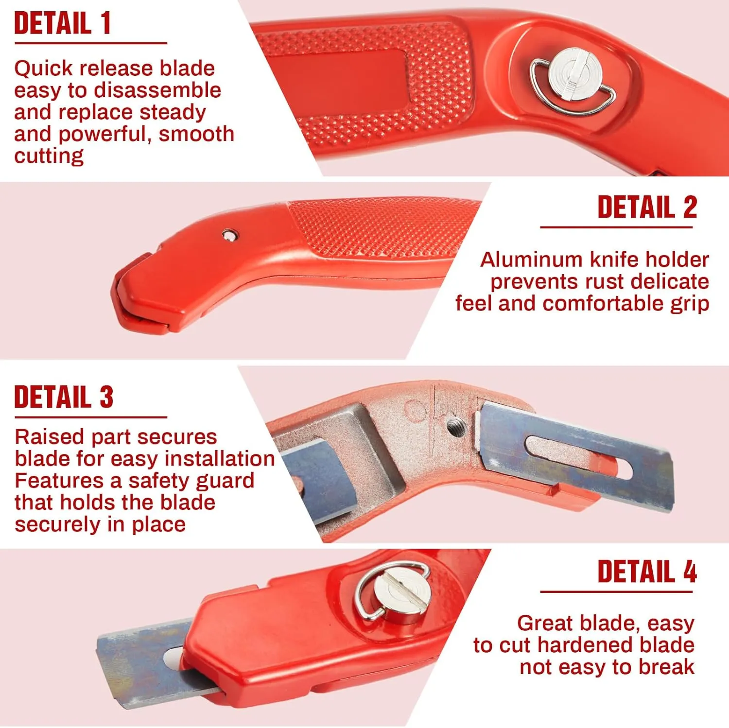 Lasnten 4 Pieces 12 Blades Knife for Cutting Carpet Heavy Duty Carpet Knife with 6 Blades Utility Tools for Box Cutter Roofing Purpose, Aluminum (Red)