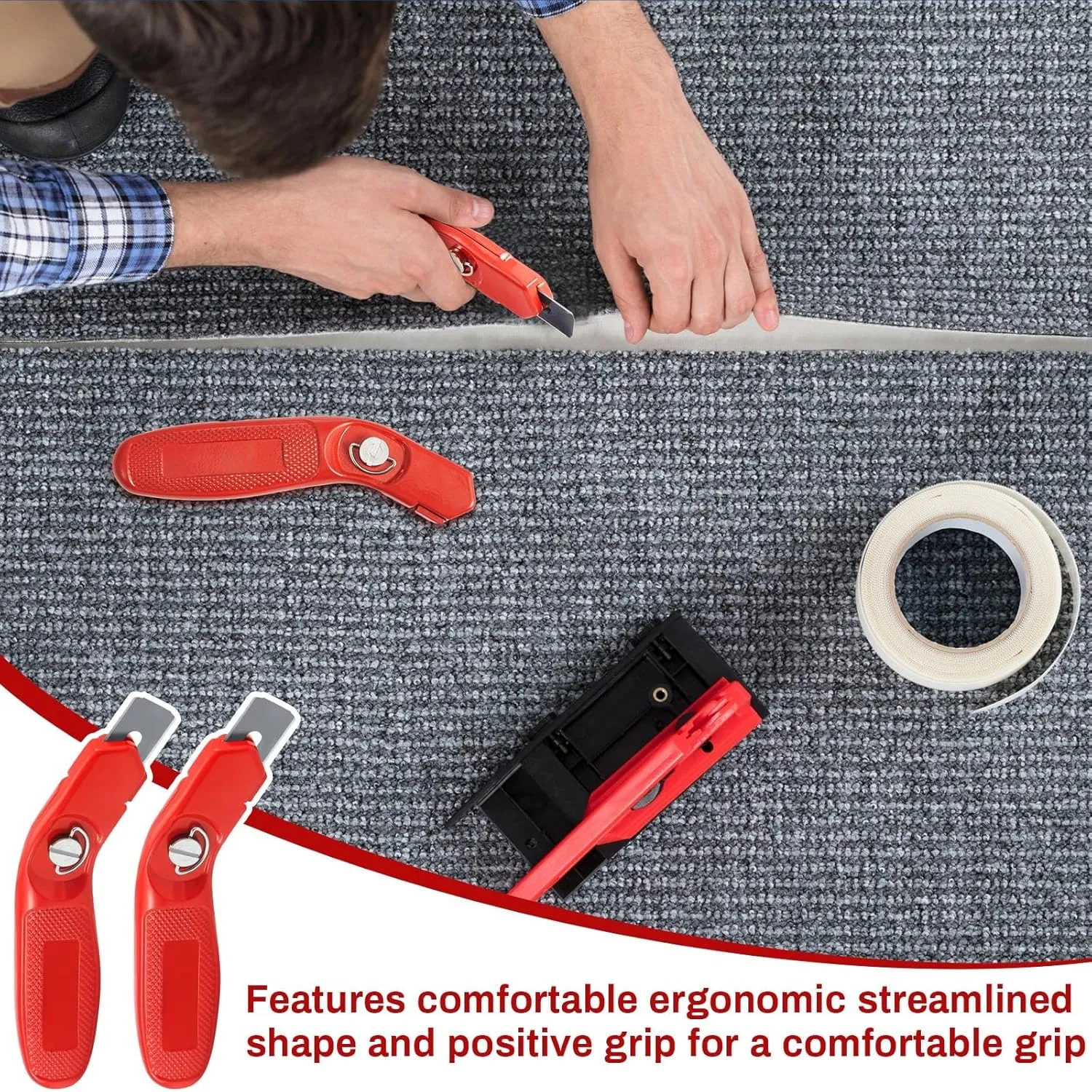 Lasnten 4 Pieces 12 Blades Knife for Cutting Carpet Heavy Duty Carpet Knife with 6 Blades Utility Tools for Box Cutter Roofing Purpose, Aluminum (Red)