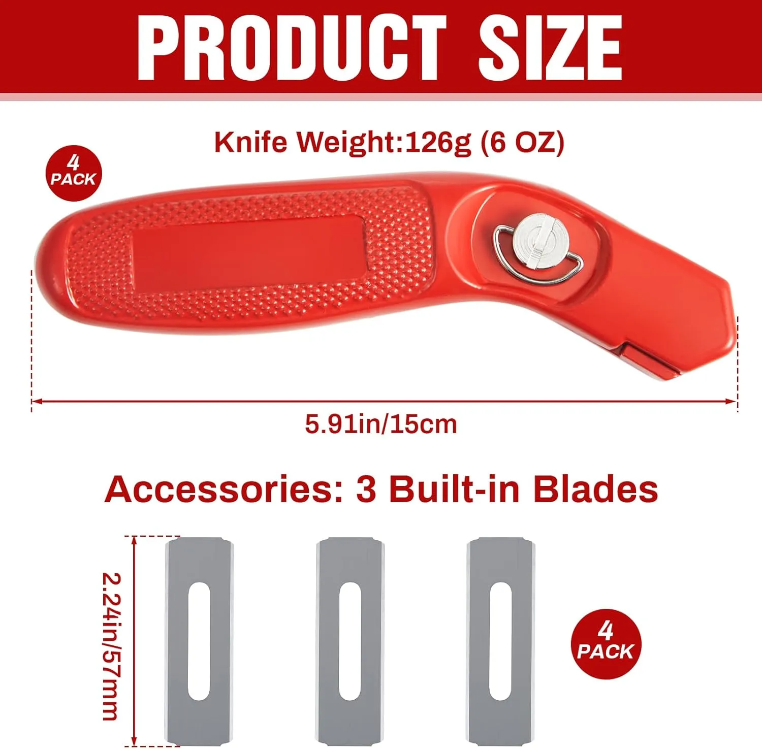 Lasnten 4 Pieces 12 Blades Knife for Cutting Carpet Heavy Duty Carpet Knife with 6 Blades Utility Tools for Box Cutter Roofing Purpose, Aluminum (Red)