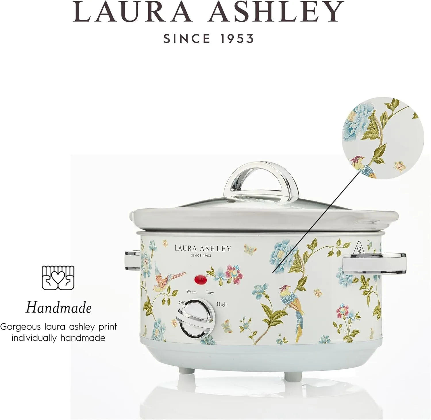 Laura Ashley Slow Cooker 3.7 Quart - Large Slow Cooker 3.7 QT for 4 to 5 People - Energy Efficient Slow Cookers with 3 Heat Settings - Dishwasher Safe Removeable Ceramic Crock & Tempered Glass Lid