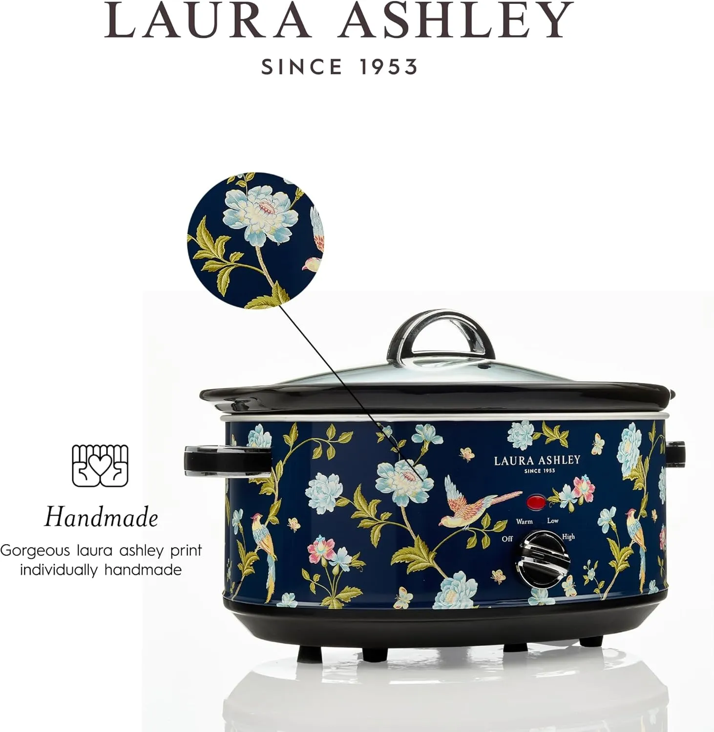 Laura Ashley Slow Cooker 6.8 Quart - Large Slow Cooker 6.8 QT for 8 to 10 People - Energy Efficient Slow Cookers with 3 Heat Settings - Dishwasher Safe Removeable Ceramic Crock & Tempered Glass Lid