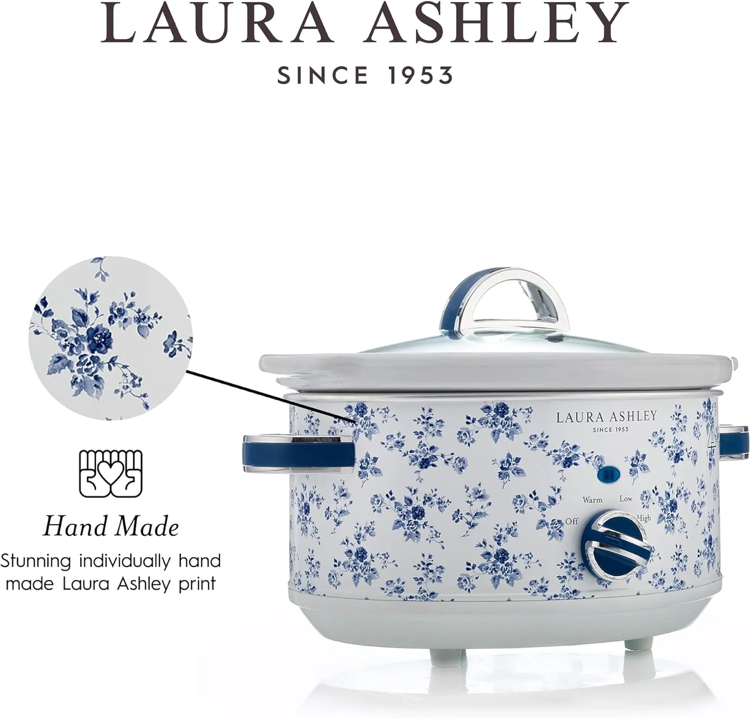 Laura Ashley Slow Cooker 6.8 Quart - Large Slow Cooker 6.8 QT for 8 to 10 People - Energy Efficient Slow Cookers with 3 Heat Settings - Dishwasher Safe Removeable Ceramic Crock & Tempered Glass Lid