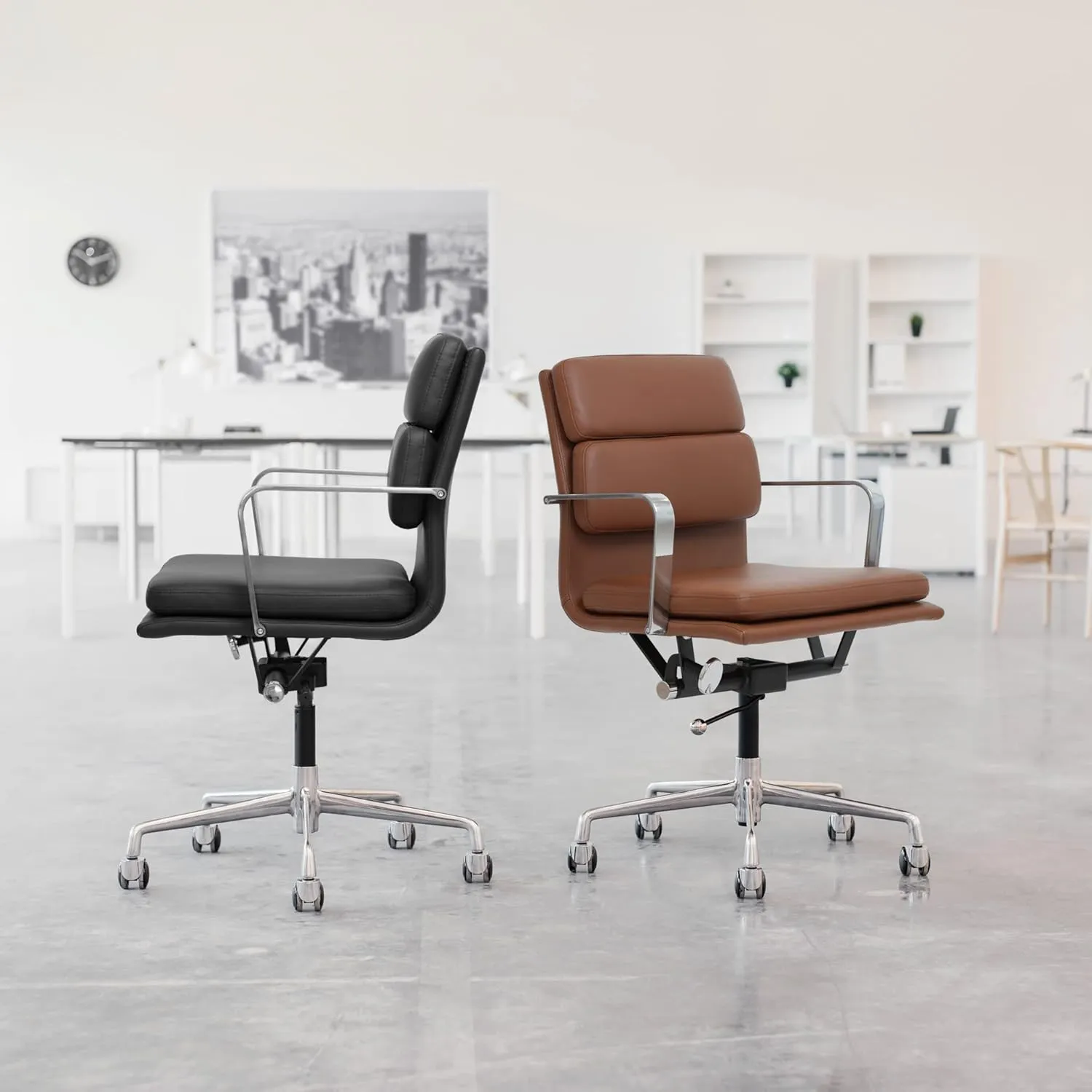 Laura Davidson Furniture SOHO II Padded Management Office Chair - Mid Back Desk Chair with Arm Rest, Swivel & Cushion Availability, Made of Poly-Cotton Fabric, Charcoal Fabric, Computer Chair