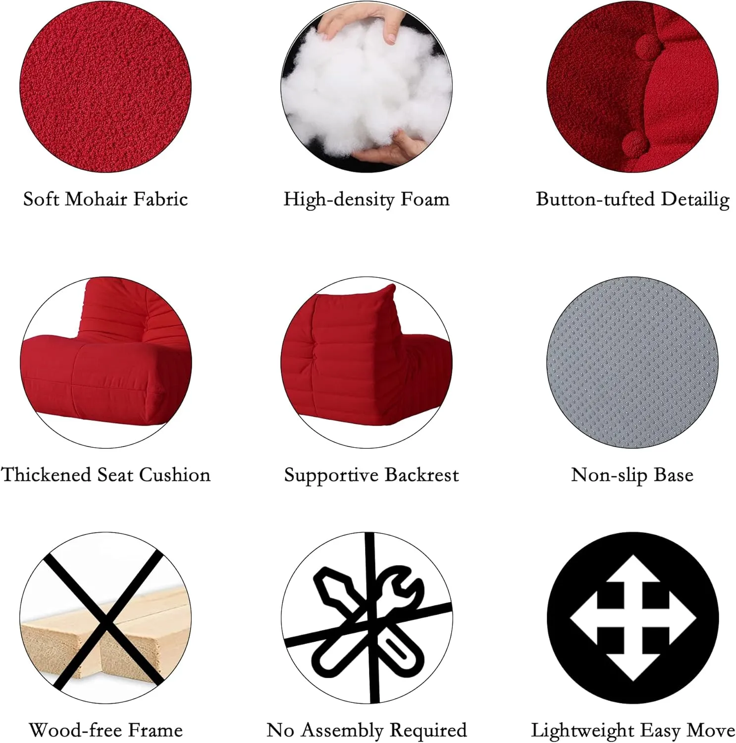 Lazy Floor Sofa, Fireside Chair,Teddy Velvet Sofa Bean Bag Couch, Lounge Accent Chair for Living Room Corner Bedroom Salon Office-3 Seater