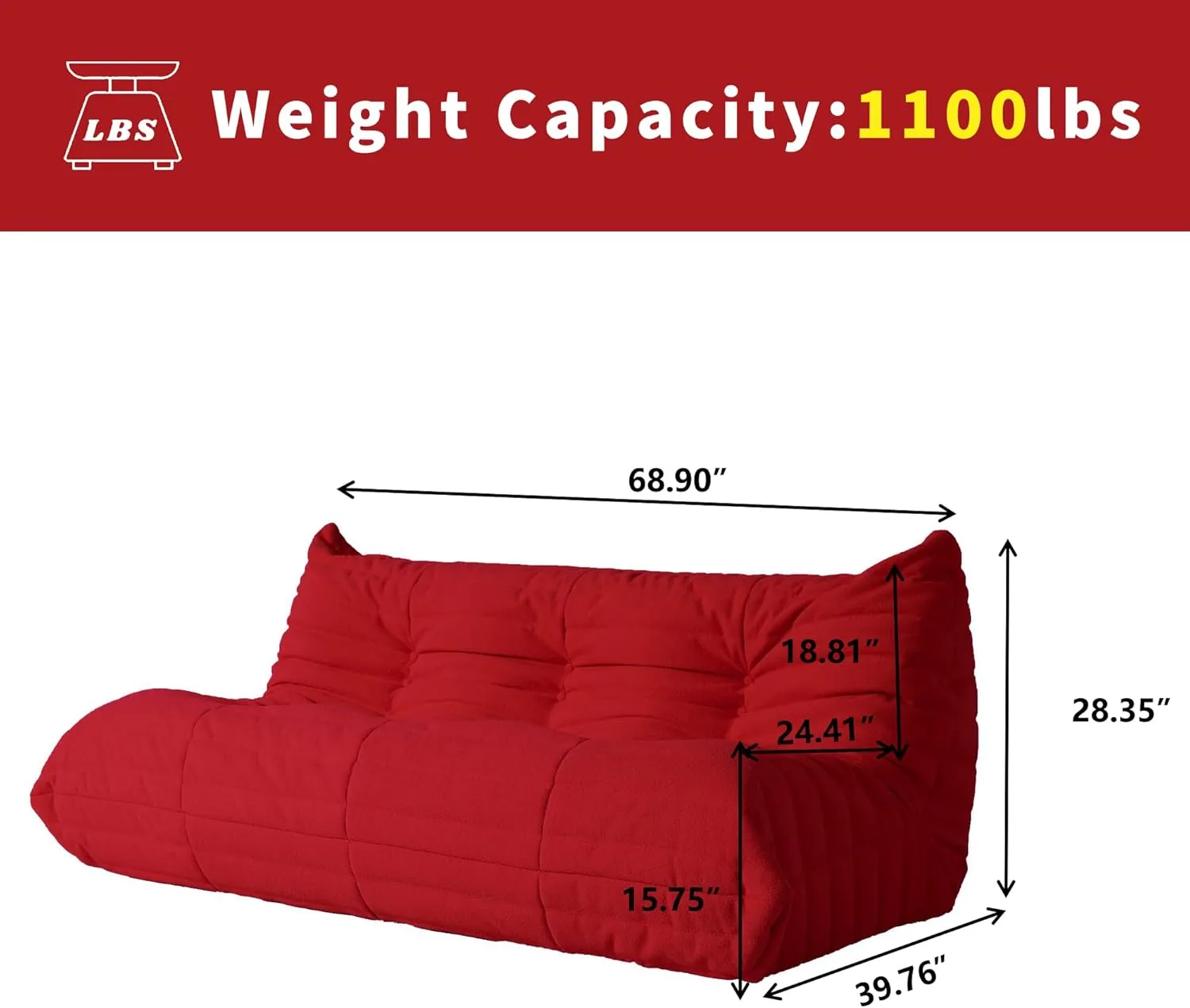 Lazy Floor Sofa, Fireside Chair,Teddy Velvet Sofa Bean Bag Couch, Lounge Accent Chair for Living Room Corner Bedroom Salon Office-3 Seater