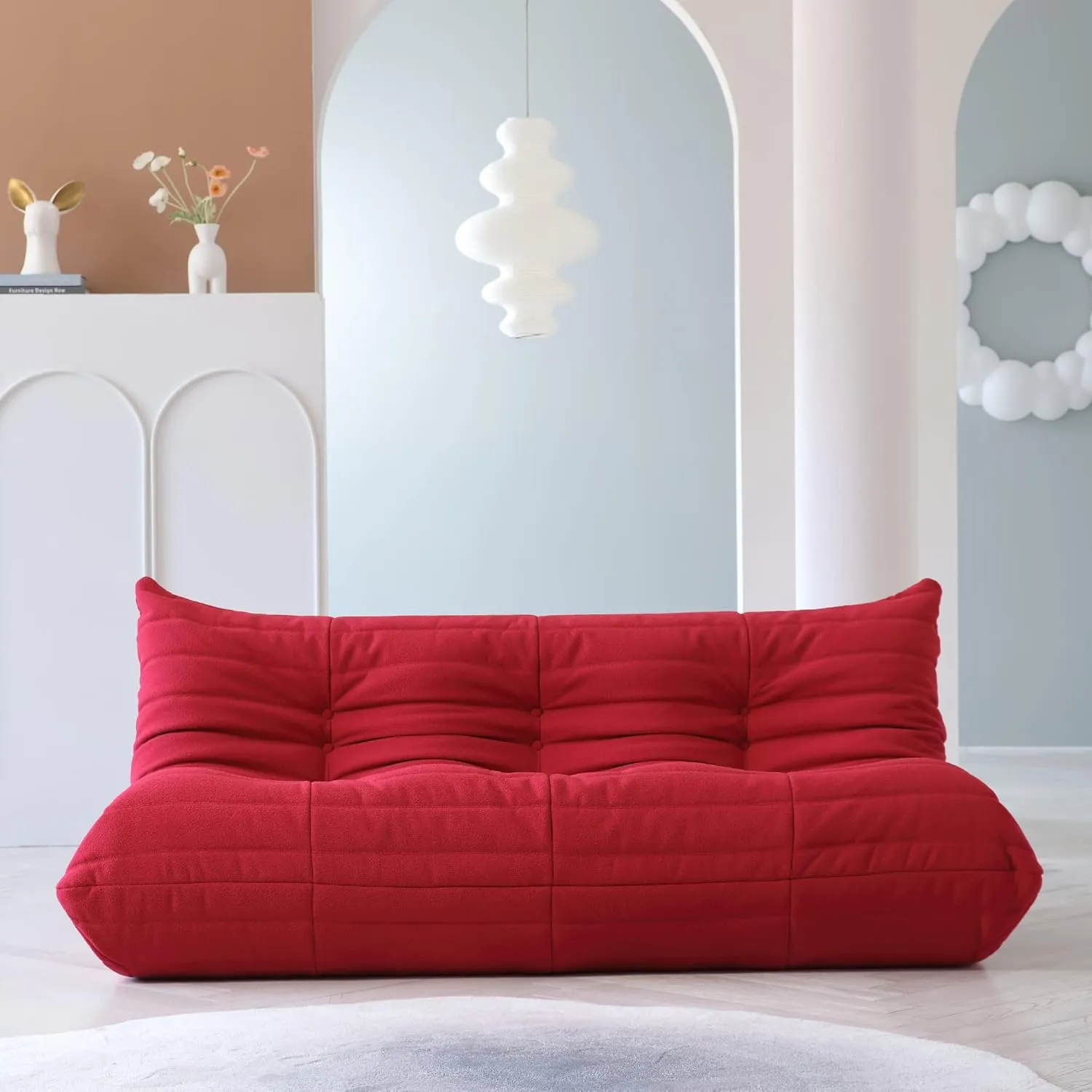 Lazy Floor Sofa, Fireside Chair,Teddy Velvet Sofa Bean Bag Couch, Lounge Accent Chair for Living Room Corner Bedroom Salon Office-3 Seater