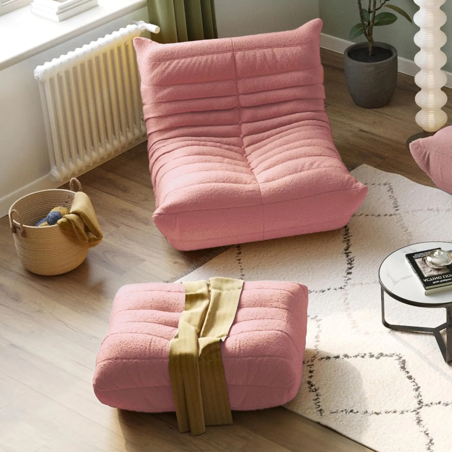 Lazy Floor Sofa, Fireside Chair,Teddy Velvet Sofa Bean Bag Couch, Lounge Accent Chair for Living Room Corner Bedroom Salon Office