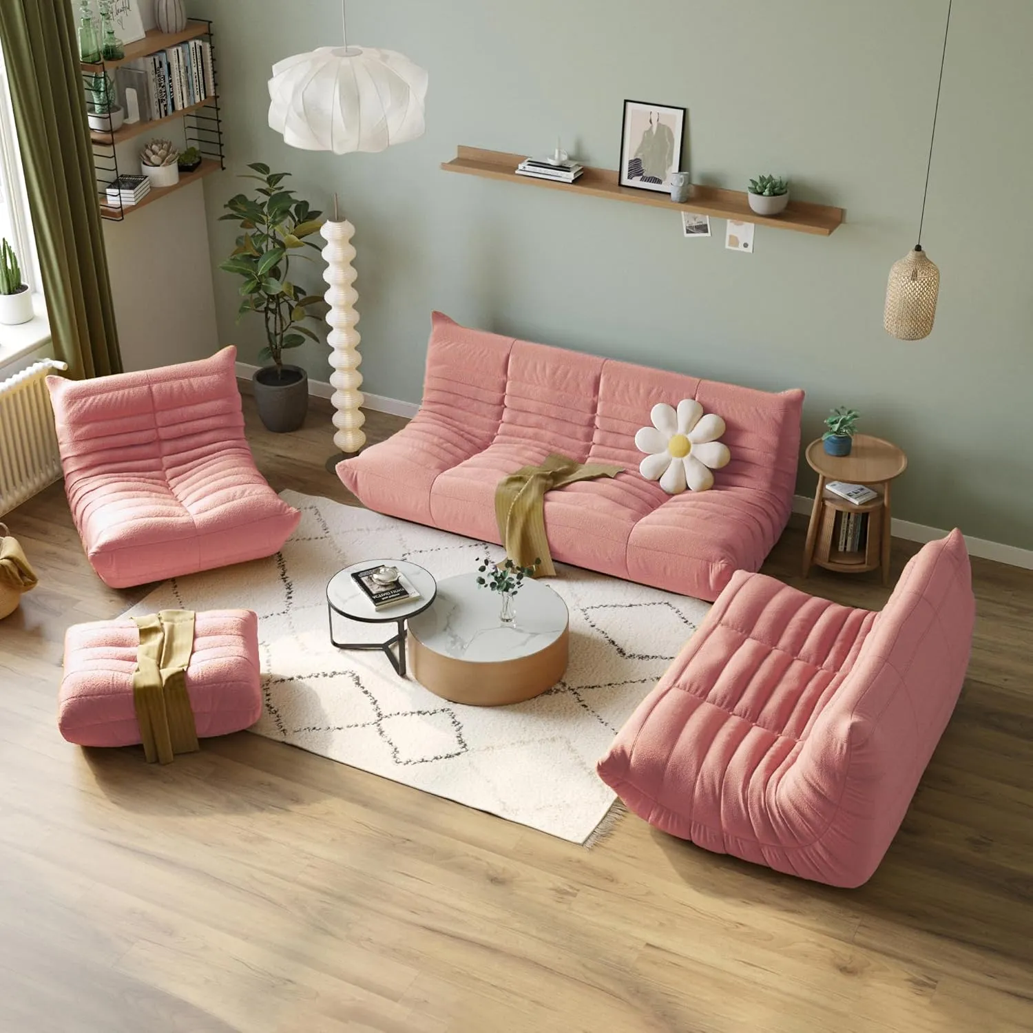 Lazy Floor Sofa, Fireside Chair,Teddy Velvet Sofa Bean Bag Couch, Lounge Accent Chair for Living Room Corner Bedroom Salon Office