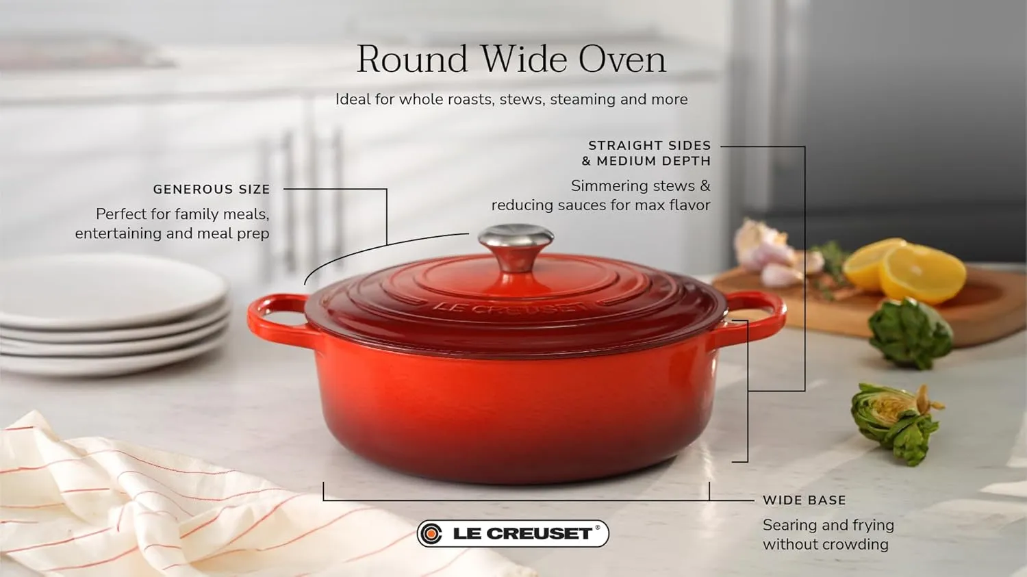 Le Creuset Enameled Cast Iron Signature Round Wide Dutch Oven, 6.75 qt., Flame