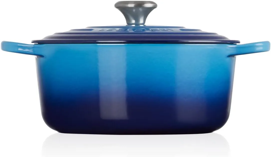 Le Creuset Signature Enamelled Cast Iron Round Casserole Dish With Lid, 26 cm, 5.3 Litre, Azure, 21177182202430