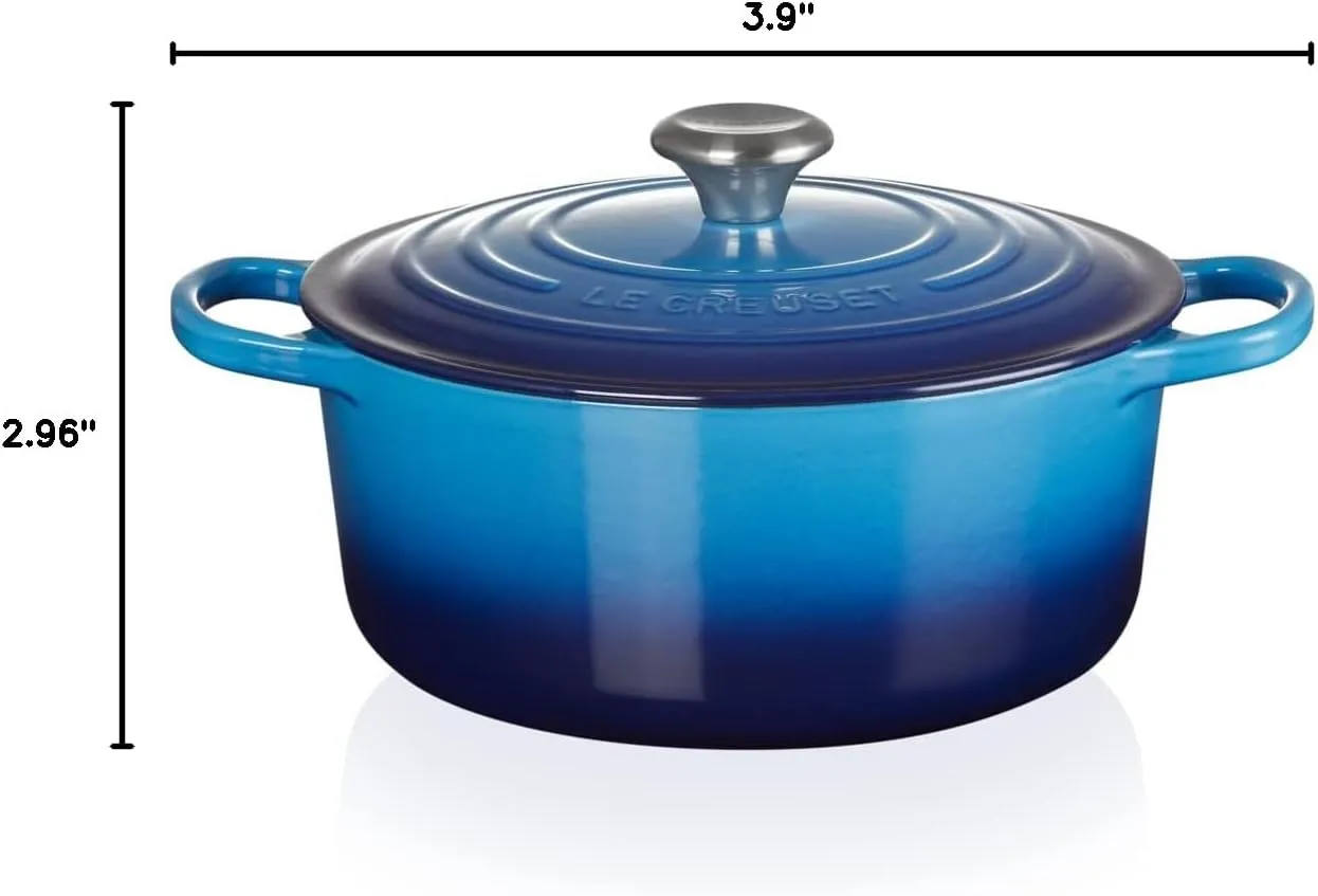 Le Creuset Signature Enamelled Cast Iron Round Casserole Dish With Lid, 26 cm, 5.3 Litre, Azure, 21177182202430