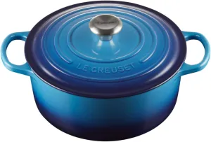 Le Creuset Signature Enamelled Cast Iron Round Casserole Dish With Lid, 26 cm, 5.3 Litre, Azure, 21177182202430