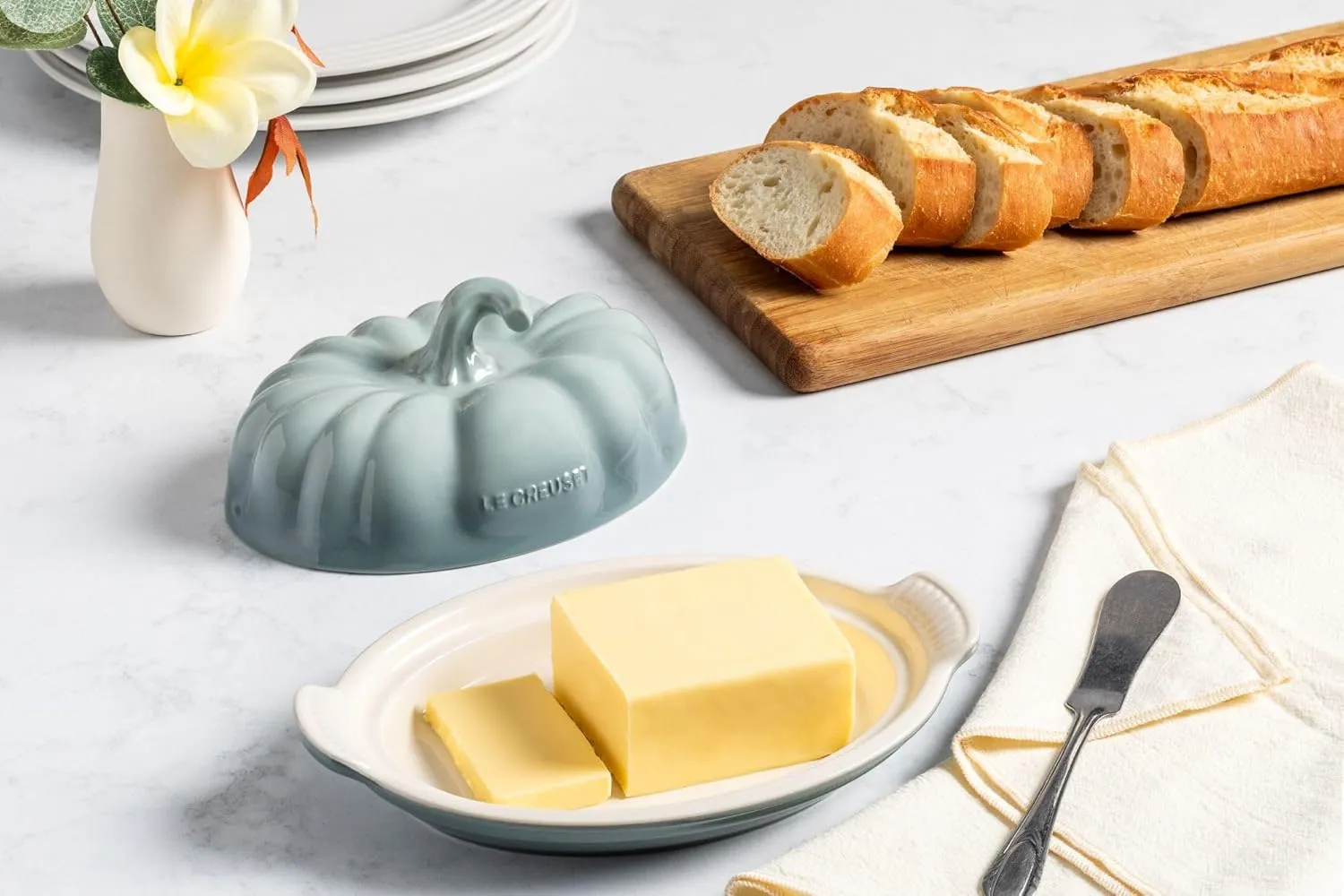 Le Creuset Stoneware Pumpkin Butter Dish, Sea Salt