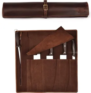 LEATHER VILLAGE Genuine Leather Knife Roll Bag – Professional Chef Carrying Case, Durable Sheath Holder, Cooks & Culinary Tools Organizer, Portable Travel Storage with 4 Slots & Zipper - Cherry