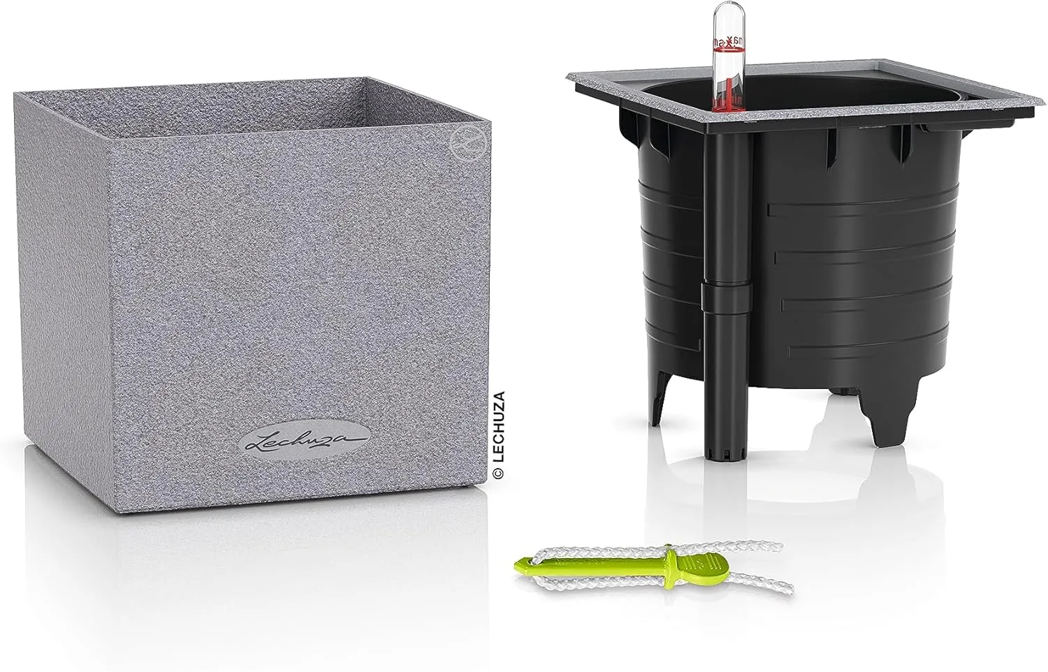 Lechuza 13470 Canto 14 Cube Self-Watering Planter for Indoor and Outdoor Use, 5.5" x 5.5" x 5.25", Grey