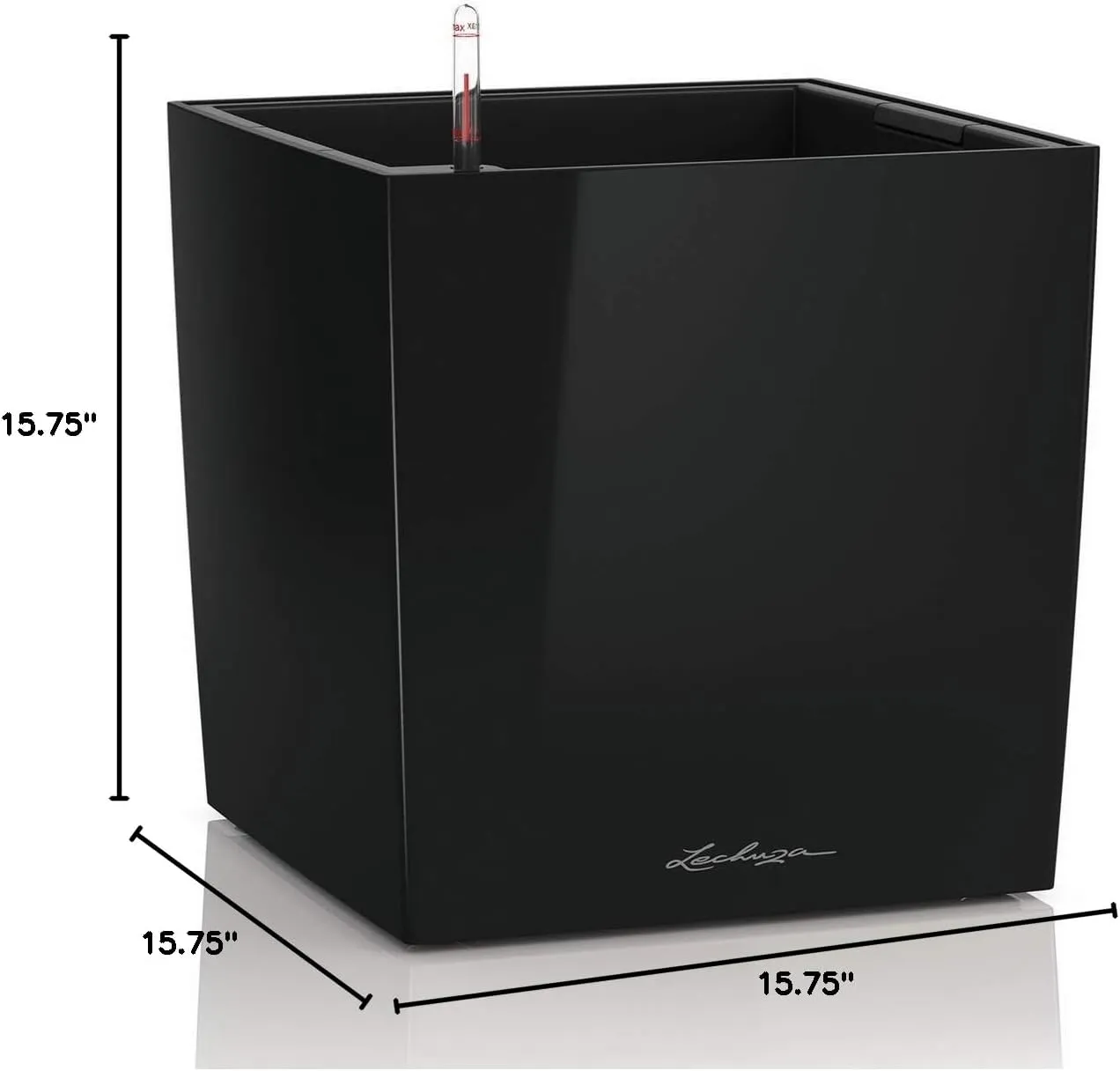 Lechuza Cube 40 Medium Flower Indoor/Outdoor Garden Floor Self-Watering Planter with Drainage Hole with Plant Substrate Contemporary Poly-Resin D40 H40 L40 W40 cm Black 3.37 Kg
