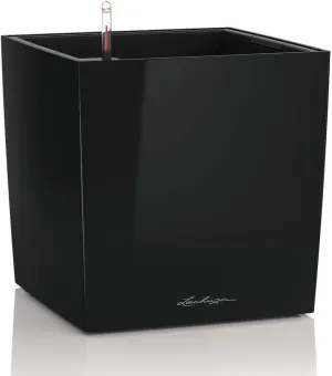 Lechuza Cube 40 Medium Flower Indoor/Outdoor Garden Floor Self-Watering Planter with Drainage Hole with Plant Substrate Contemporary Poly-Resin D40 H40 L40 W40 cm Black 3.37 Kg