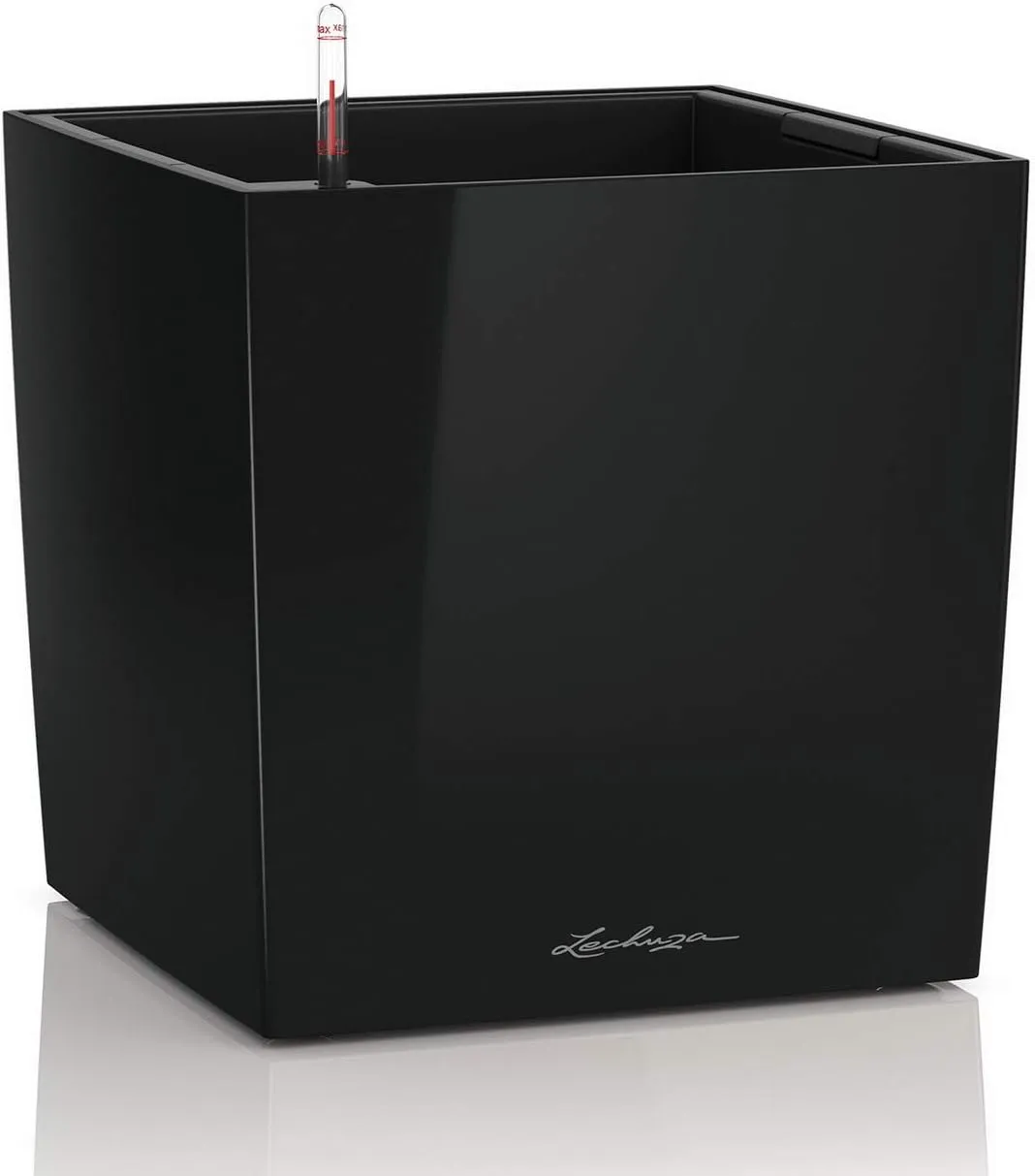 Lechuza Cube 40 Medium Flower Indoor/Outdoor Garden Floor Self-Watering Planter with Drainage Hole with Plant Substrate Contemporary Poly-Resin D40 H40 L40 W40 cm Black 3.37 Kg