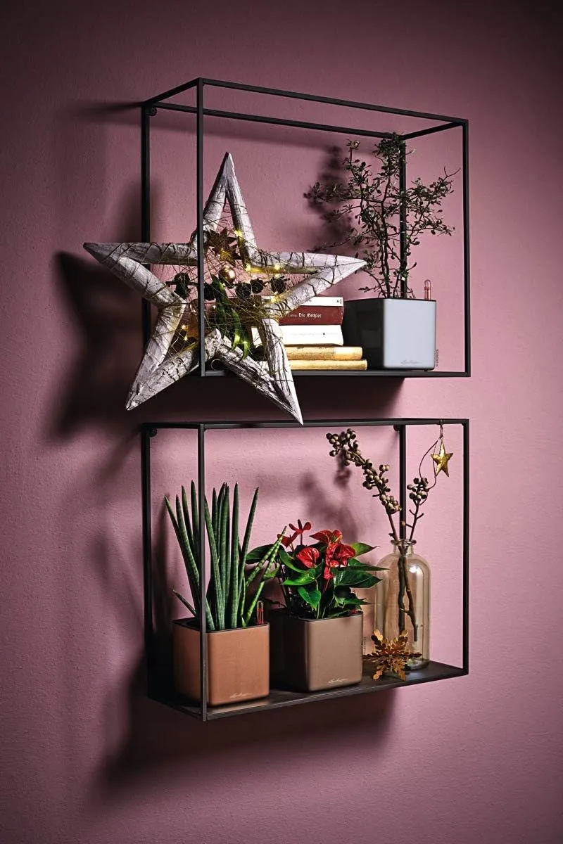 Lechuza Cube Glossy 14 Self Watering Planter Small Flower Plant Pot Indoor Table Planter Without Drainage Hole Poly Resin H14 L14 W14 cm Spicy Copper Highgloss