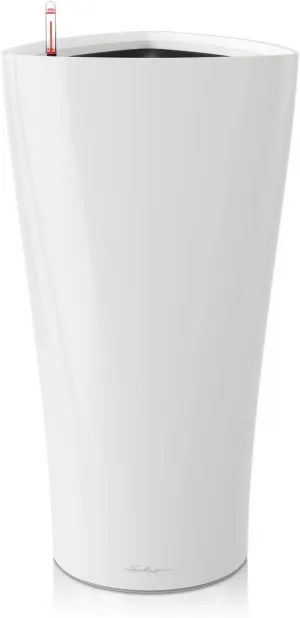 Lechuza Delta 40 Self Watering Planter Large Garden Flower Plant Pot Indoor/Outdoor Floor with Planter Drainage Hole and Plant Substrate Poly Resin D40 H75 cm White High-Gloss